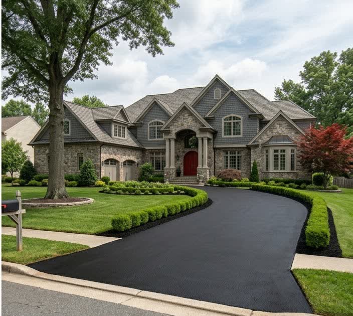 Luxury driveway after sealcoating