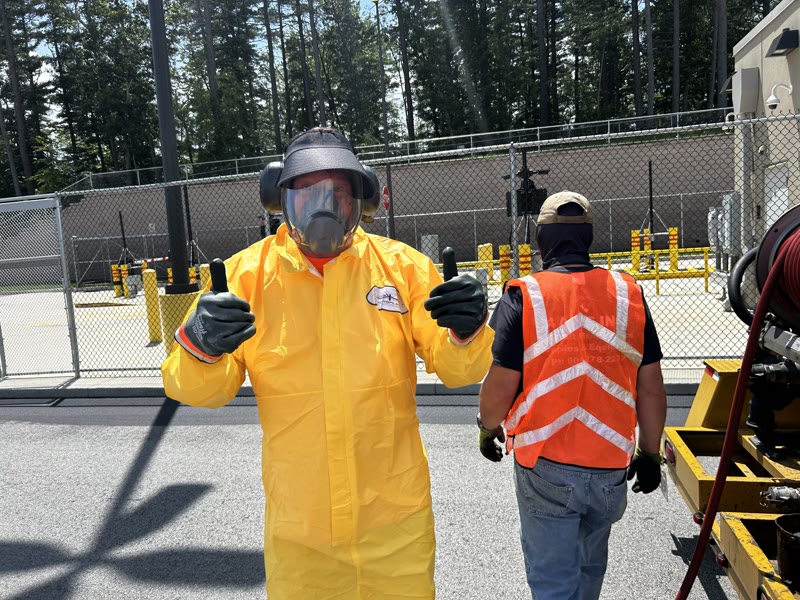 Crew member in safety gear